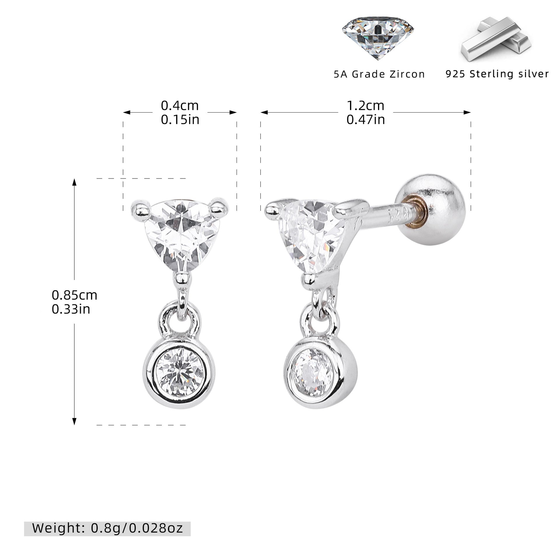 Damen Ohrstecker mit funkelndem Zirkonanhänger und eleganter 925er Sterlingsilber-Fassung Shop Nory