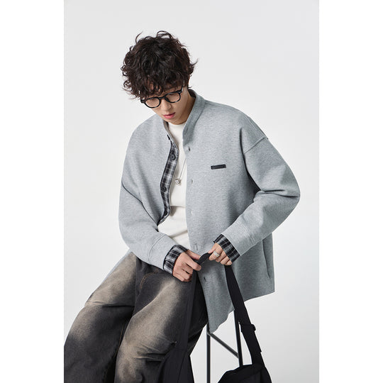 Unisex Oversize-Hemdjacke im Sweat-Overlay mit Stehkragen und karierter Innenmanschette Shop Nory