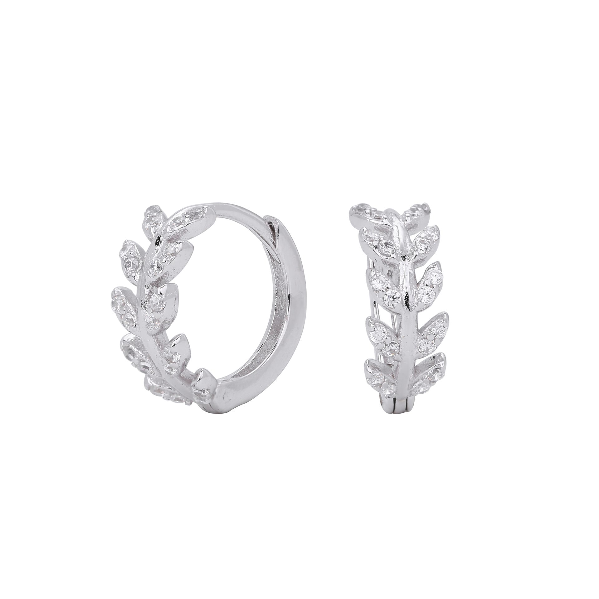 Damen Creolen mit elegantem Blätterdesign aus 925 Sterling Silber und funkelnden Zirkonia Shop Nory