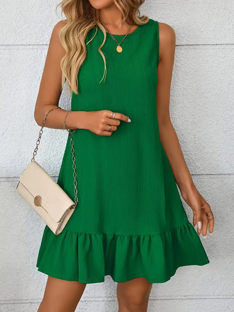 Damen lässiges Sommerkleid mit gerafftem Saum und Ärmellosigkeit Shopnory