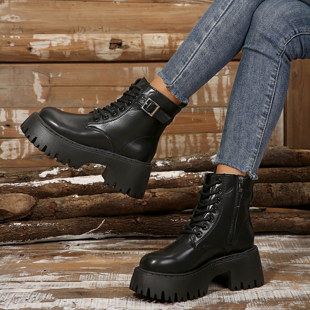 Damen Robuste Schnürstiefel mit Stylischem Profilsohle
