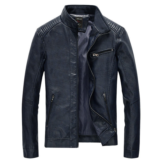 Herren Lederimitat-Bikerjacke mit Stehkragen und Schultersteppungen Shop Nory