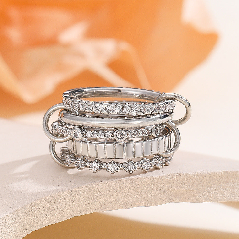 Damen Elegantes und vielfältiges Ring-Set mit funkelnden Details Shop Nory