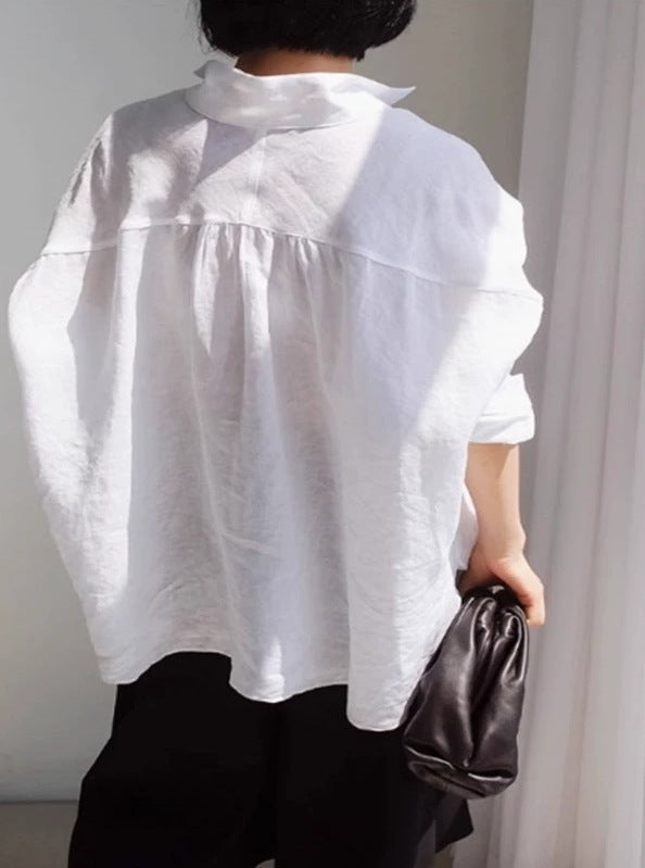 Damen Oversize-Leinenbluse mit geraffter Rückenpasse und krempelbaren Ärmeln Shop Nory
