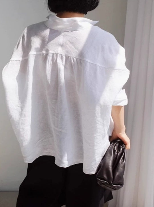 Damen Oversize-Leinenbluse mit geraffter Rückenpasse und krempelbaren Ärmeln Shop Nory