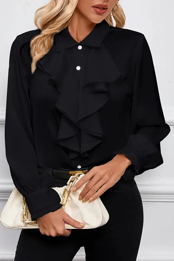 Damen Elegante Rüschenbluse mit Volants, Hemdkragen und Manschetten Shop Nory