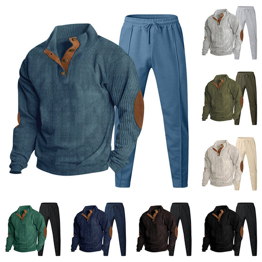 Herren Strukturiertes Henley-Loungewear-Set mit Ellenbogen-Patches & tapered Jogginghose Shop Nory