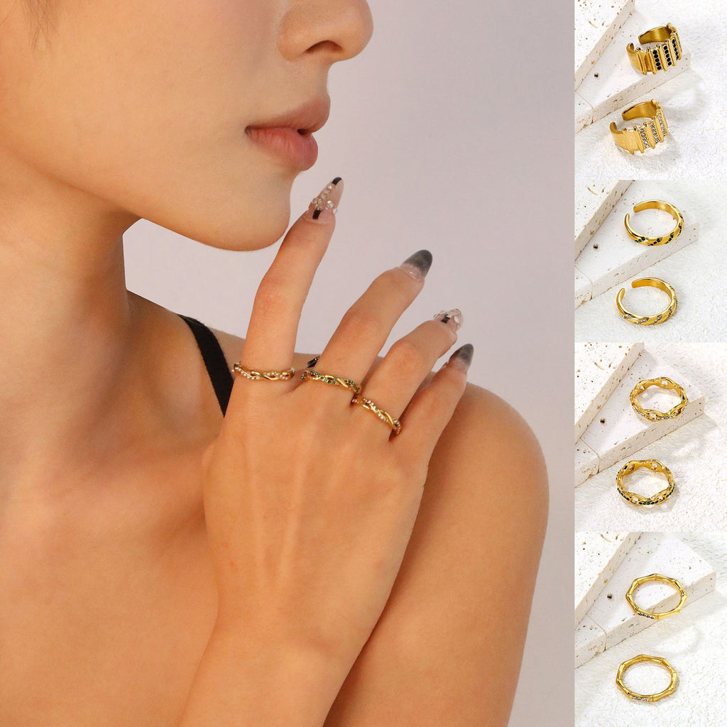 Damen Offener Ring mit kreativem Gitterdesign und funkelnden Zirkonia-Elementen Shop Nory