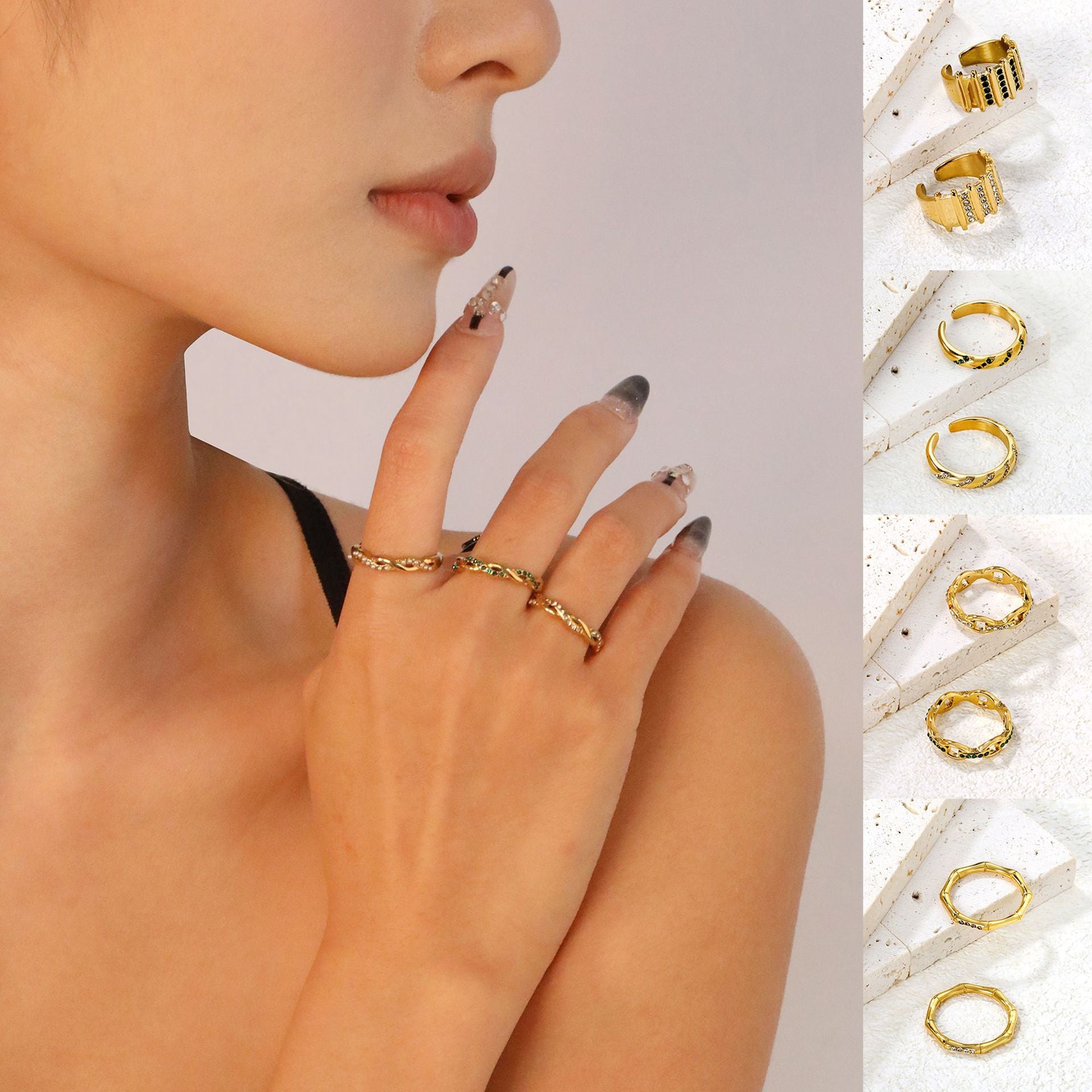 Damen Offener Ring mit kreativem Gitterdesign und funkelnden Zirkonia-Elementen Shop Nory