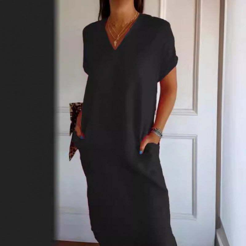 Damen Lässiges V-Ausschnitt Kleid mit praktischen Taschen und oversize Schnitt Shopnory