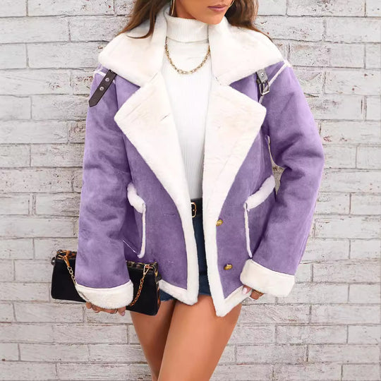 Damen nan kurz geschnittene Lammfelloptik Fliegerjacke Shop Nory
