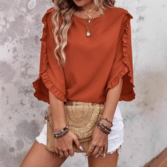 Damen Leichtes Rüschen‑Cape‑Top mit weitem Fledermausärmel Shop Nory