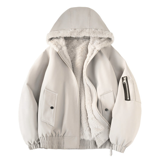 Herren Kapuzen-Bomberjacke mit Teddyfutter, wasserabweisender Außenhülle und Utility-Taschen Shop Nory