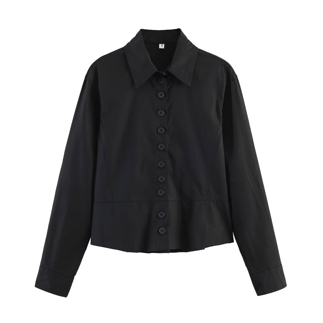Damen gekürzte Blusenjacke mit durchgehender Knopfleiste und Hemdkragen Shop Nory