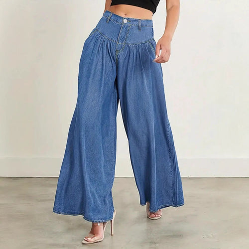 Damen Hochtaillierte Denim-Palazzohose mit geraffter Kellerfalte und extra weitem Bein Shop Nory