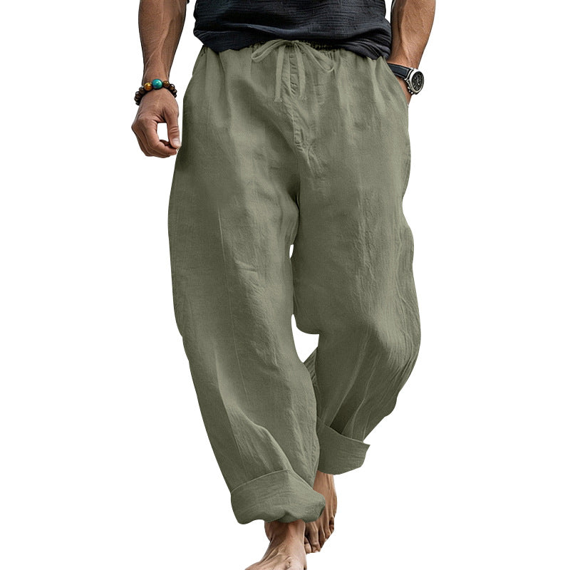 Herren Locker geschnittene Leinen-Loungehose mit Kordelzug, Umschlagsaum und Taschen Shop Nory