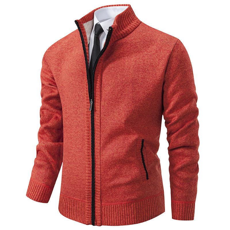 Herren sportliche Strickjacke mit Stehkragen und Reißverschluss