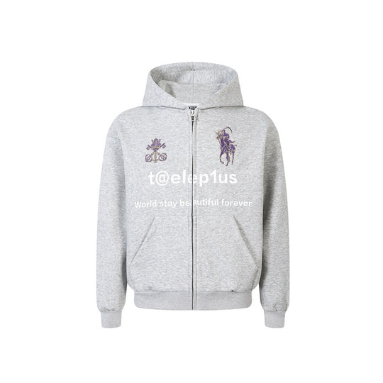 Unisex Kapuzen‑Zipjacke mit gestickten Wappen und Frontprint Shop Nory