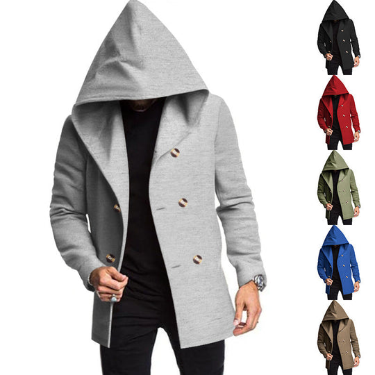 Herren Modische Doppelreihige Jacke mit Kapuze