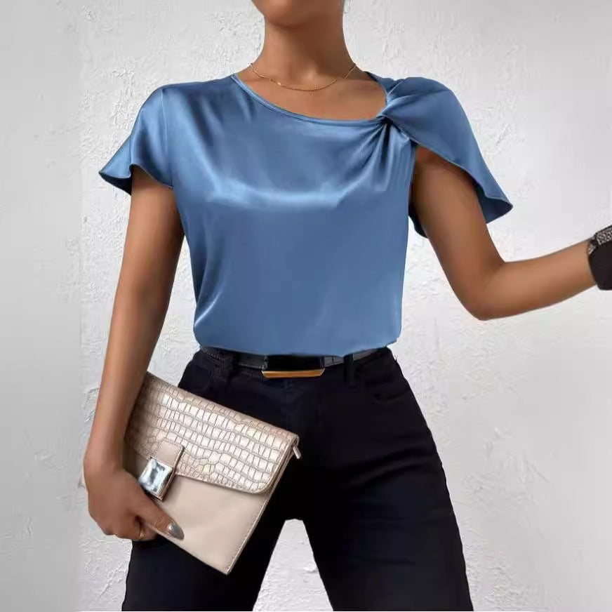 Satin Twist Einfarbiger Lockerer Vielseitiger Top