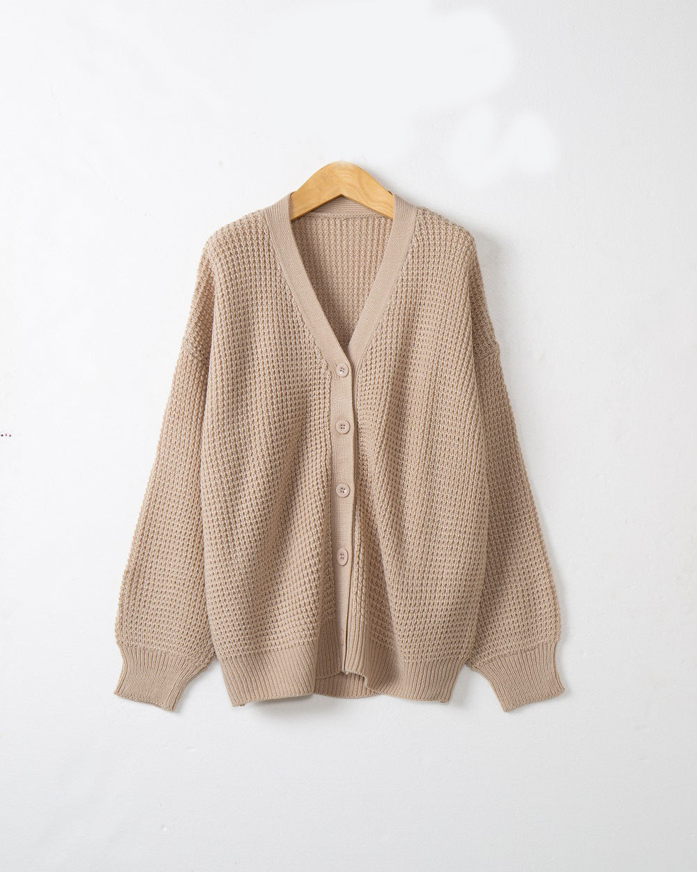 Damen Waffelstruktur-Cardigan mit tiefem V-Ausschnitt und kastigem Oversize-Schnitt Shop Nory