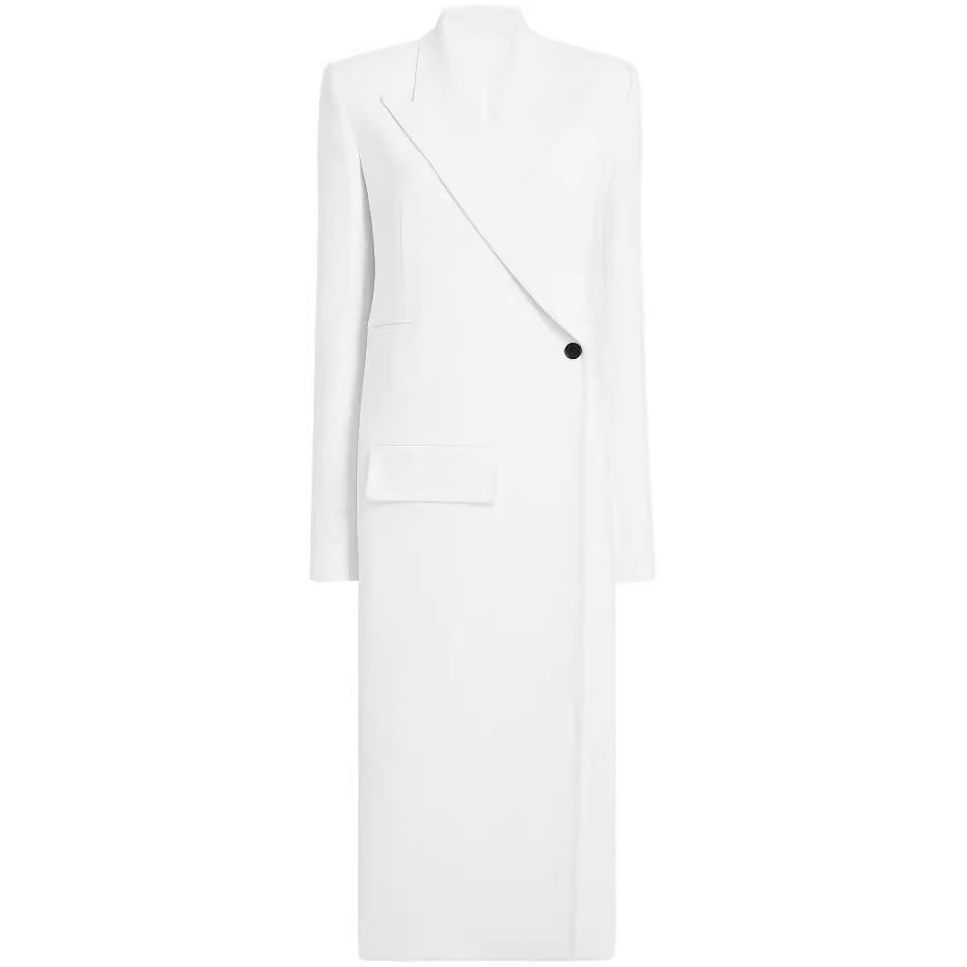 Damen Langes einreihiges Blazerkleid mit schlanker Silhouette und Pattentaschen Shop Nory
