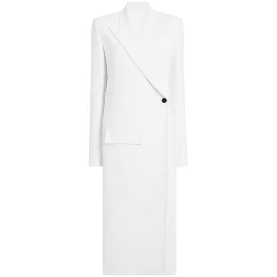 Damen Langes einreihiges Blazerkleid mit schlanker Silhouette und Pattentaschen Shop Nory