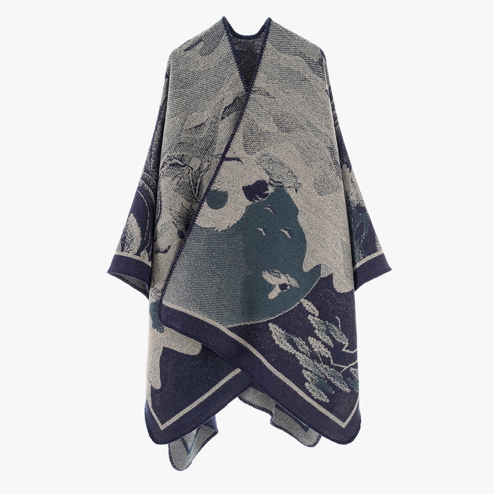 Damen Jacquard-Cape mit grafischem Blumenmotiv und kastigem Oversize-Schnitt Shop Nory