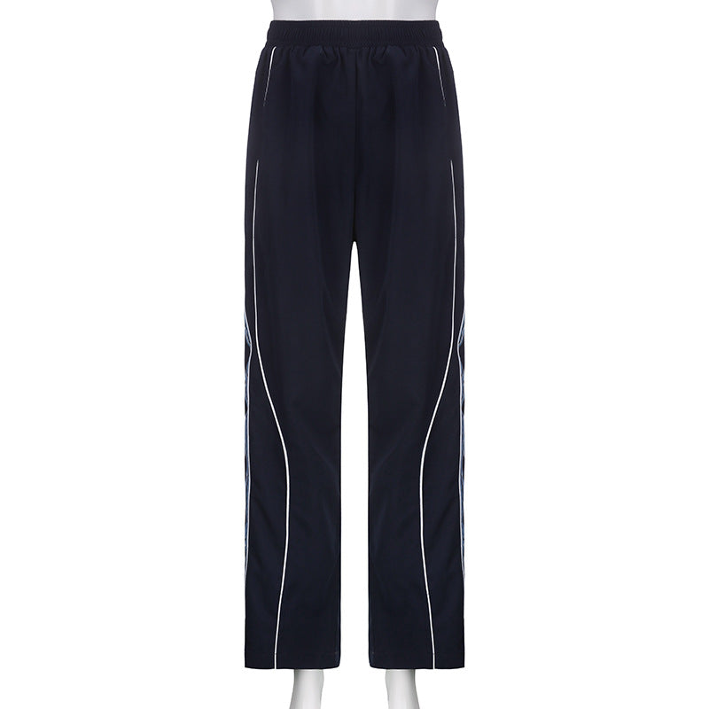 Damen nan sportive Trainingshose mit geradem Bein, elastischem Komfortbund und dekorativen Seitenpaspeln Shop Nory