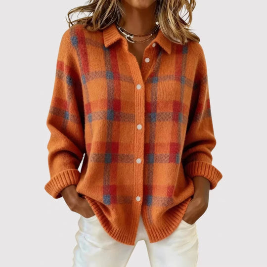 Damen Modische Karierte Strickjacke