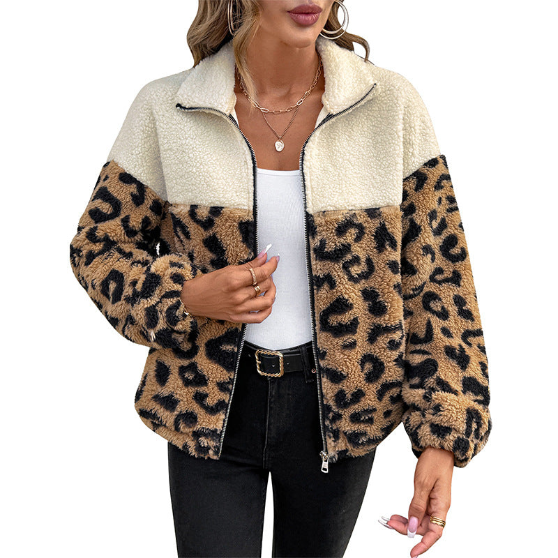 Damen Gemusterte Teddy-Jacke mit Leopardenprint Shop Nory