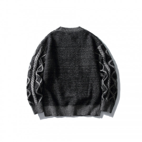 Unisex Oversize-Strickpullover mit Zopfmuster‑Jacquard, Rundhalsausschnitt und gerippten Bündchen Shop Nory
