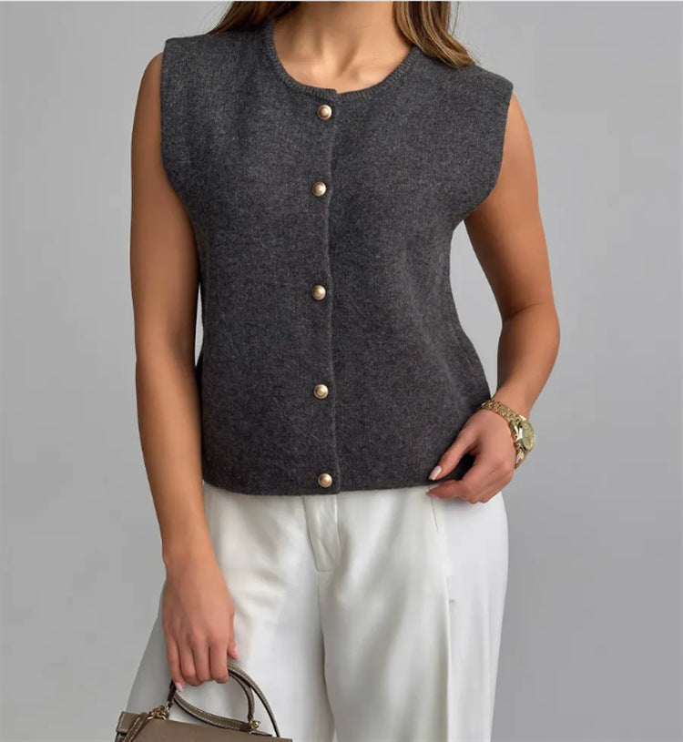Damen Strickweste elegant mit Knopfverschluss