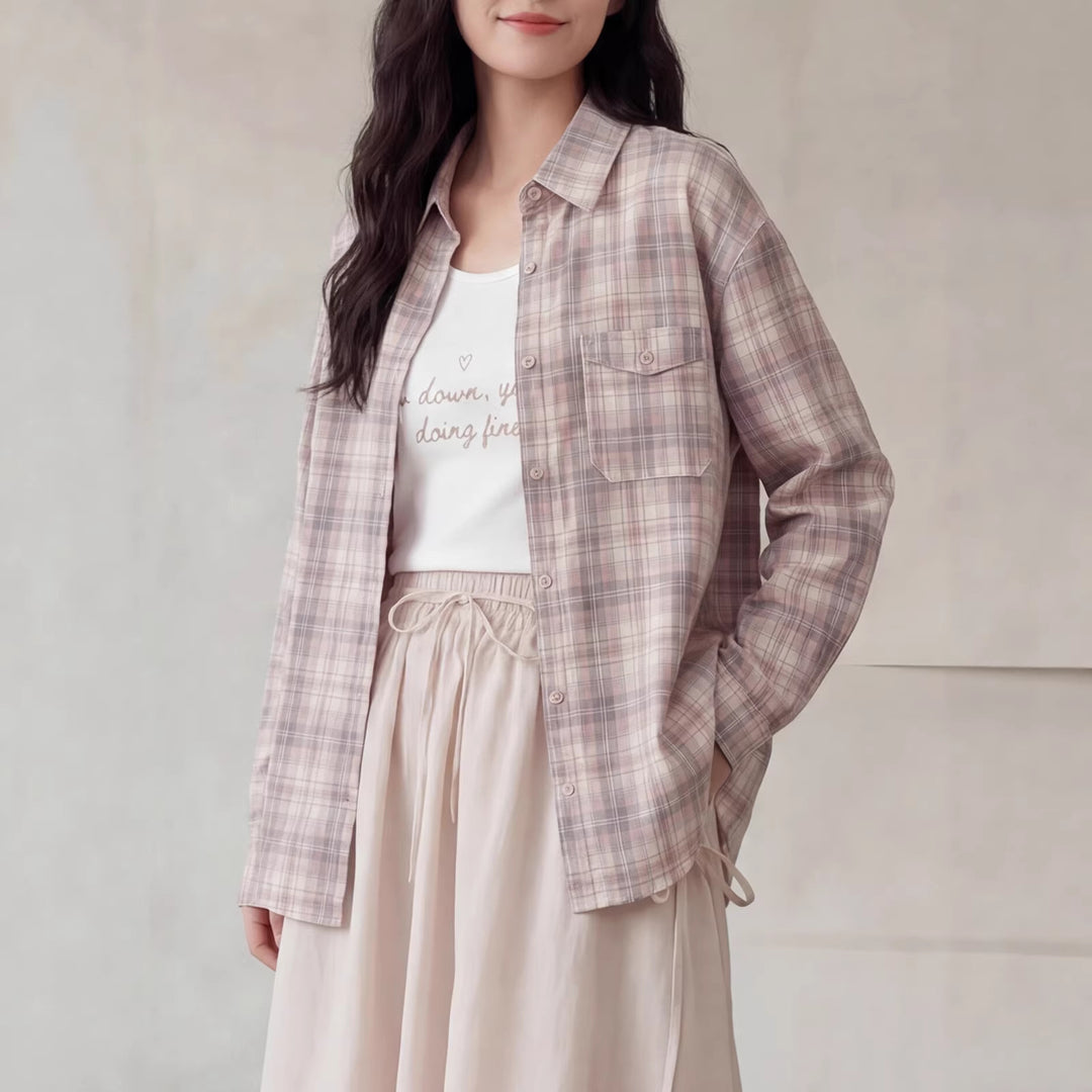 Damen Karierte Bluse mit Langärmeliger Jacke Shop Nory