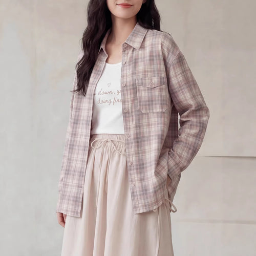 Damen Karierte Bluse mit Langärmeliger Jacke Shop Nory