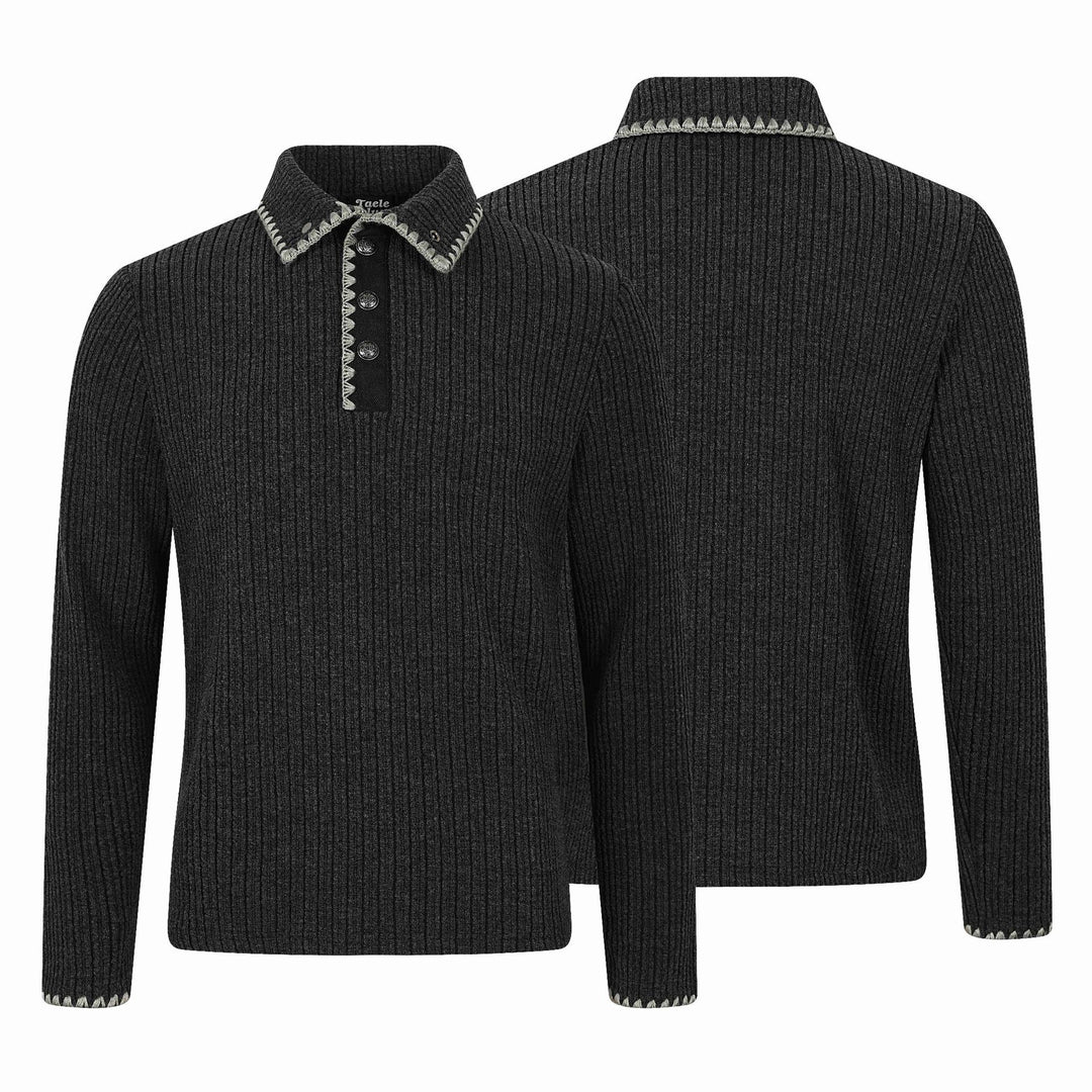 Herren Gerippter Polokragen-Pullover mit Ziernaht und Knopfleiste Shop Nory