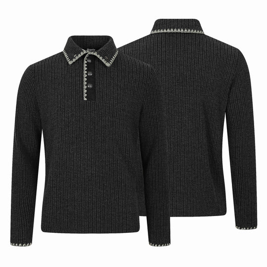Herren Gerippter Polokragen-Pullover mit Ziernaht und Knopfleiste Shop Nory