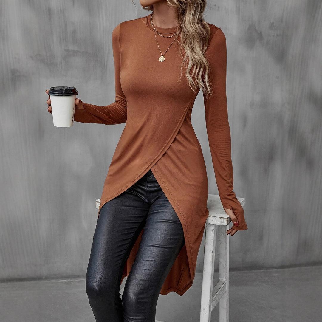 Damen Asymmetrische Langarm-Tunika mit Wickel-Saum Shop Nory