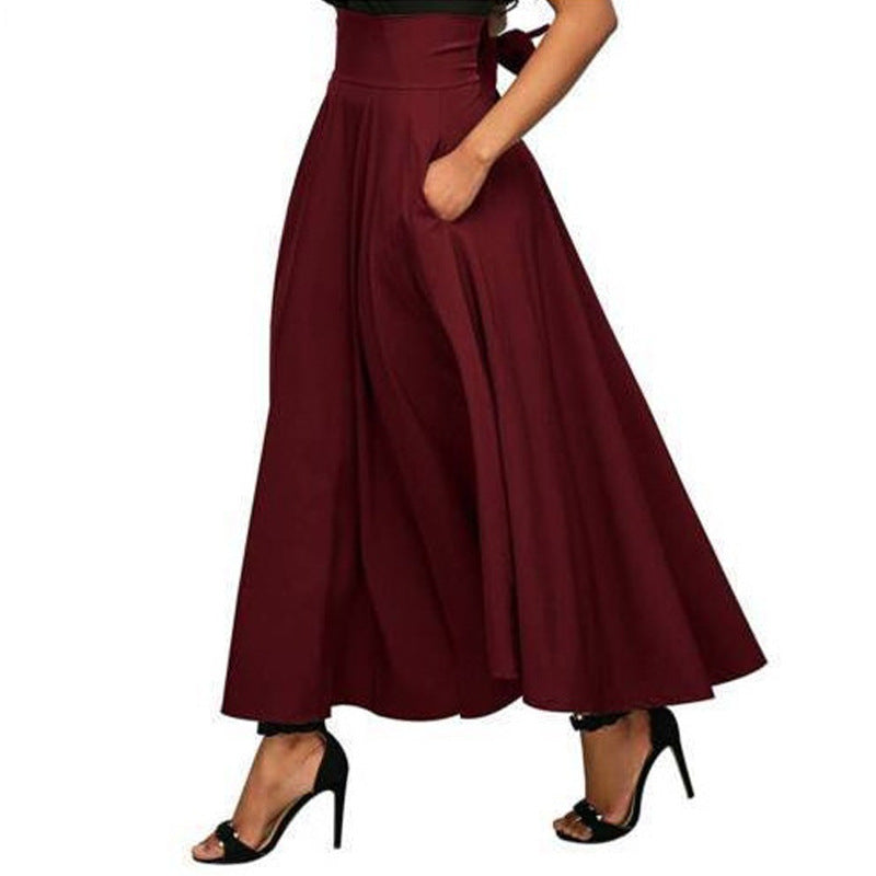 Damen weit geschnittene Palazzo-Hose mit eleganten Taschen und hohem Bund