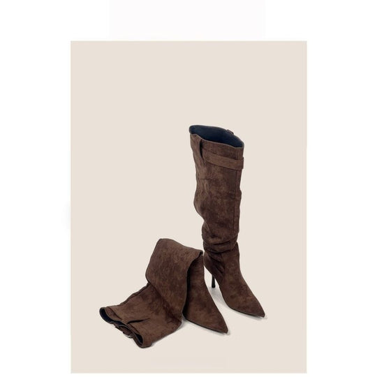 Damen Slouch-Stiefel mit spitz zulaufender Zehenpartie und schmalem Stiletto-Absatz Shop Nory