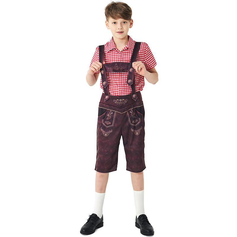 Damen nan traditionelle Trachtenlederhose mit verstellbaren Trägern und kariertem Blusen-Set Shop Nory