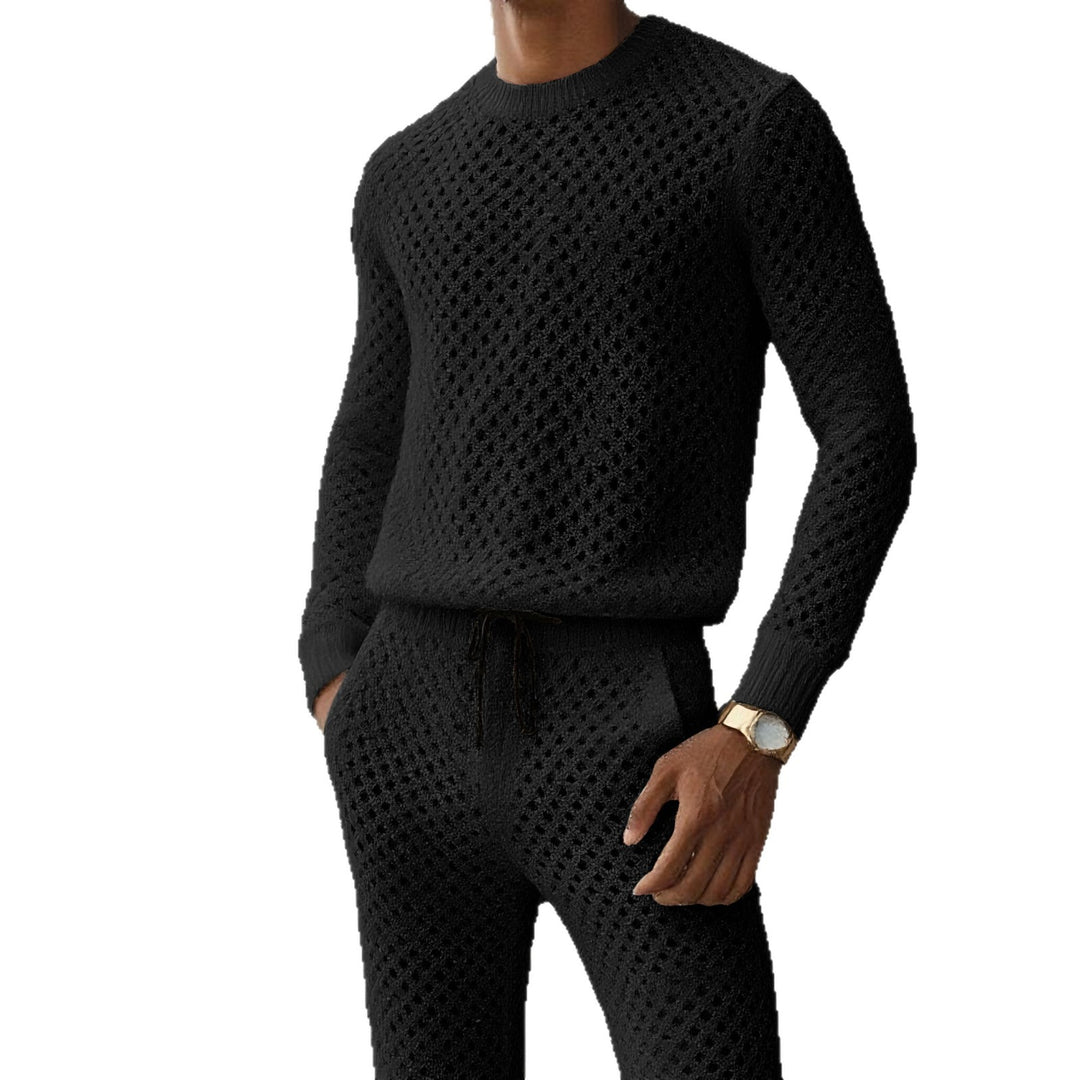 Herren Strukturstrick-Pullover mit feinmaschigem Lochmuster und Rundhals Shop Nory