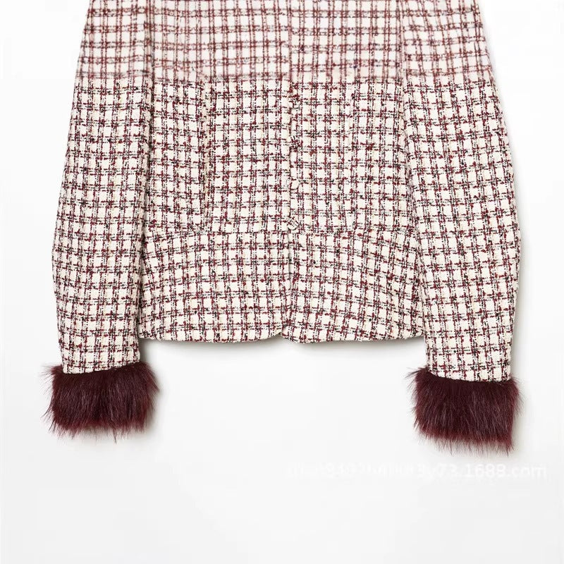 Damen Kurzblazer aus Bouclé‑Tweed mit Stehkragen und Kunstfellmanschetten Shop Nory