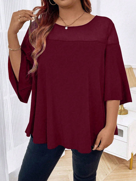 Damen Weites Chiffon-Tunika-Top mit transparentem Einsatz und Flügelärmeln Shop Nory