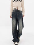 Damen Weite Baggy-Jeans mit authentischem Used-Look