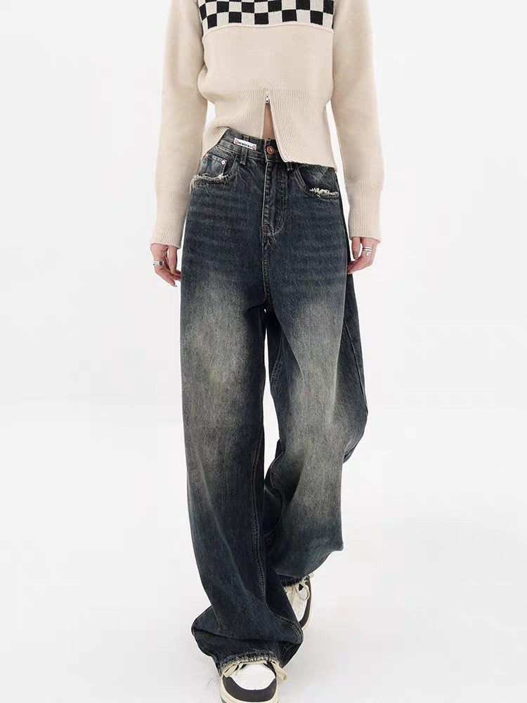 Damen Weite Baggy-Jeans mit authentischem Used-Look