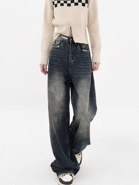 Damen Weite Baggy-Jeans mit authentischem Used-Look