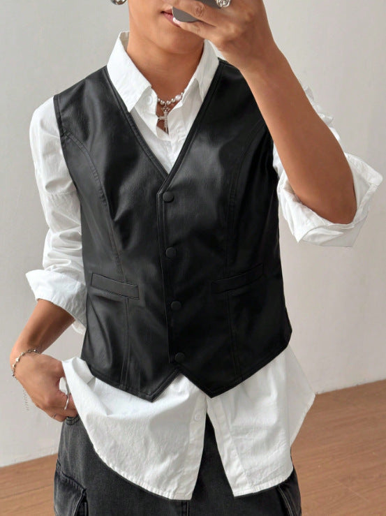 Damen Lederweste mit modernen Details und elegantem Schnitt Shopnory