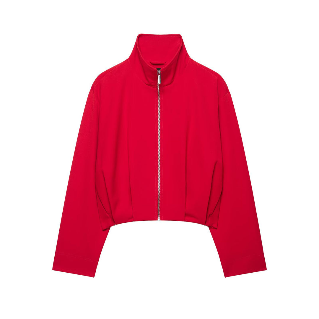Damen Kurze Stehkragen-Bomberjacke mit Reißverschluss und tailliertem Bündchen Shop Nory