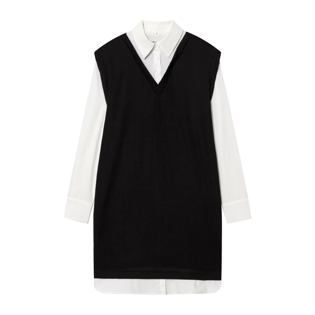 Damen Langes Hemdblusenkleid mit eingearbeiteter Strickweste Shop Nory